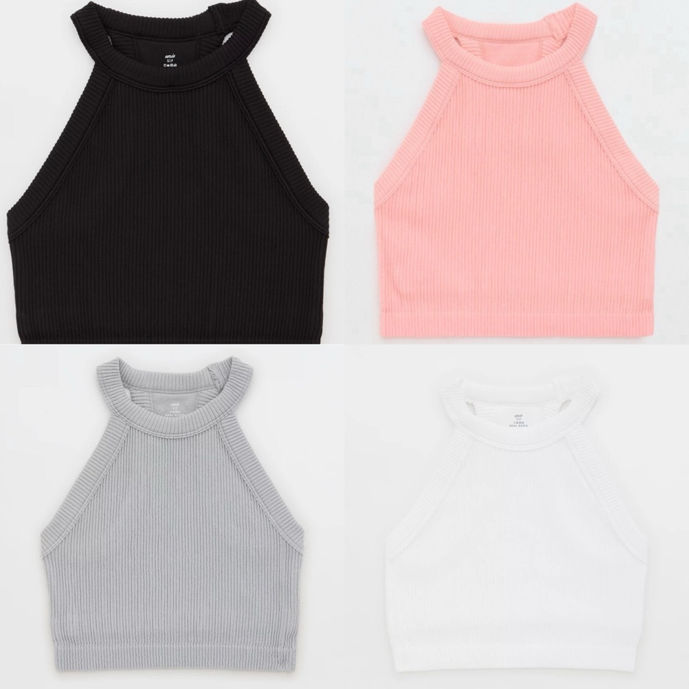 SET OF 4 Aerie Superchill Seamless Ribbed High Neck Bra Top Size Medium
